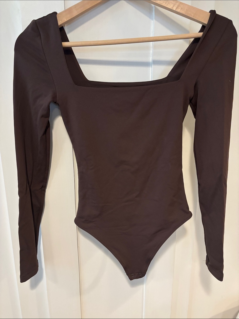 Aritzia Dark Brown Square-Neck Long Sleeve Bodysuit